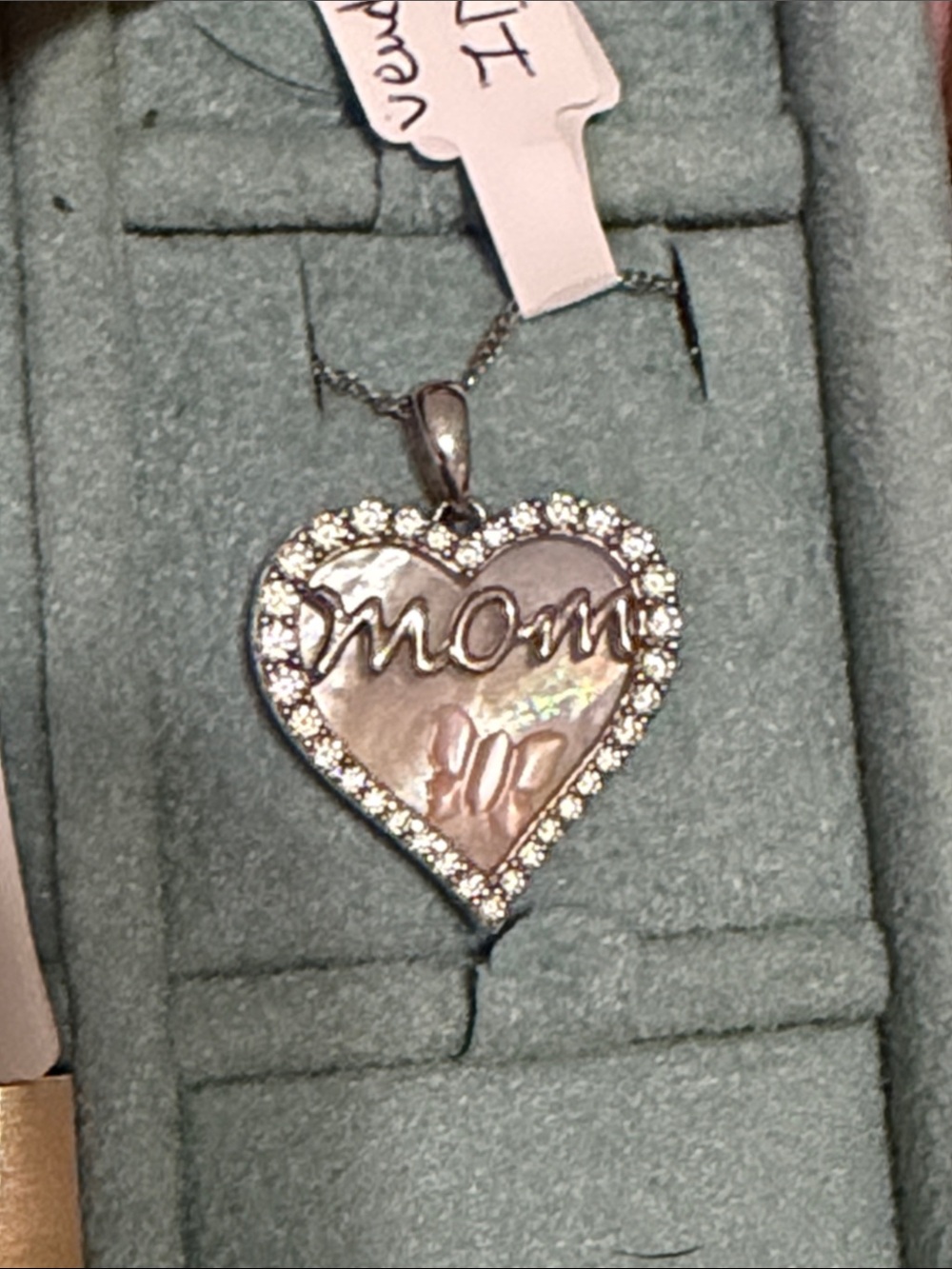 Sterling Silver 'Mom' Heart mother of pearl necklace